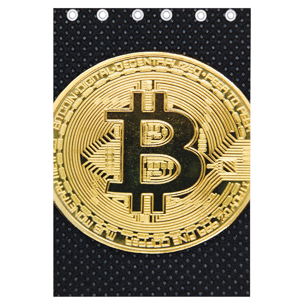 Gold Bitcoin Symbol Print Curtain
