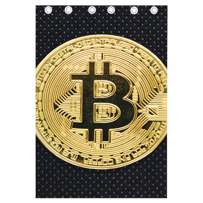 Gold Bitcoin Symbol Print Curtain