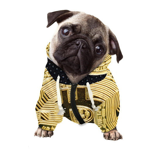 Gold Bitcoin Symbol Print Dog Zip Up Hoodie