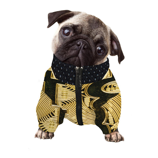 Gold Bitcoin Symbol Print Dog Zip Up Jacket