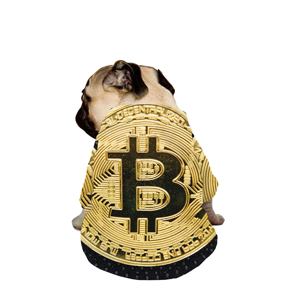 Gold Bitcoin Symbol Print Dog Zip Up Jacket