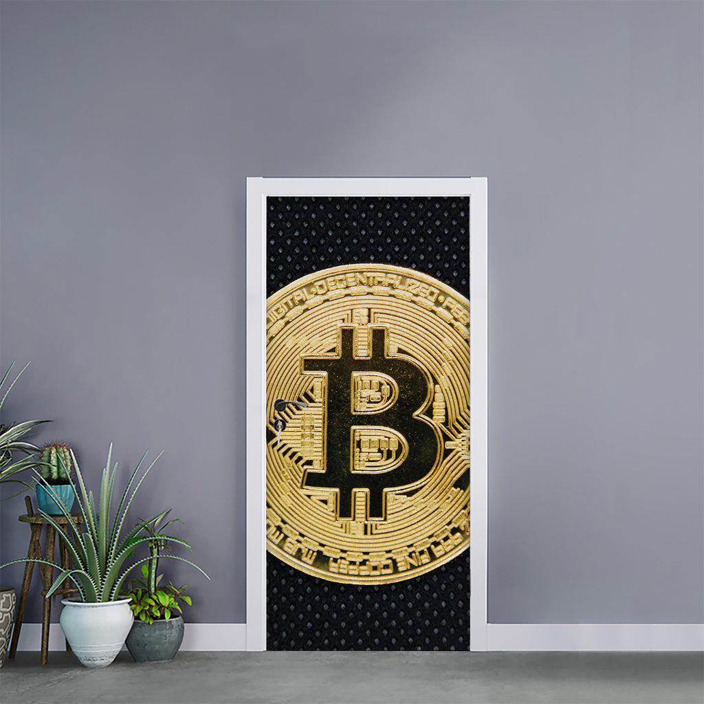 Gold Bitcoin Symbol Print Door Sticker