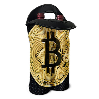 Gold Bitcoin Symbol Print Double Neoprene Wine Tote