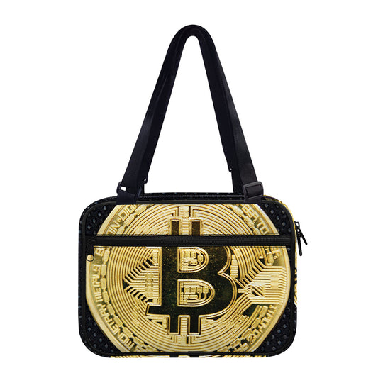 Gold Bitcoin Symbol Print Double Strap Bible Bag