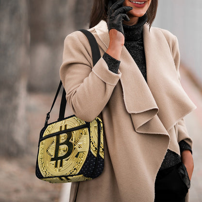 Gold Bitcoin Symbol Print Double Strap Bible Bag
