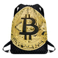 Gold Bitcoin Symbol Print Drawstring Backpack