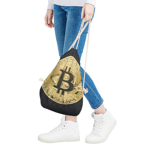 Gold Bitcoin Symbol Print Drawstring Bag