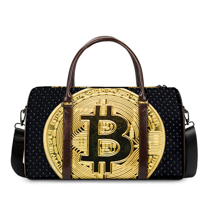 Gold Bitcoin Symbol Print Duffle Bag