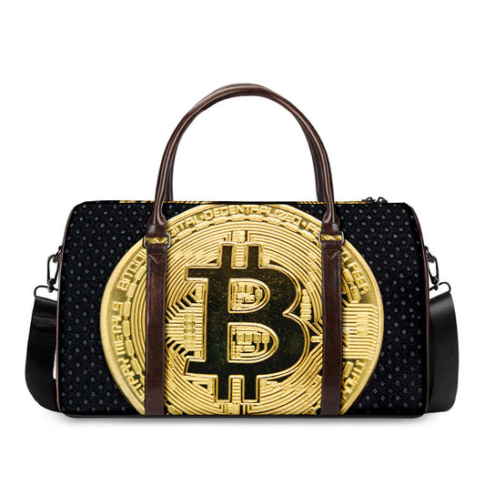 Gold Bitcoin Symbol Print Duffle Bag