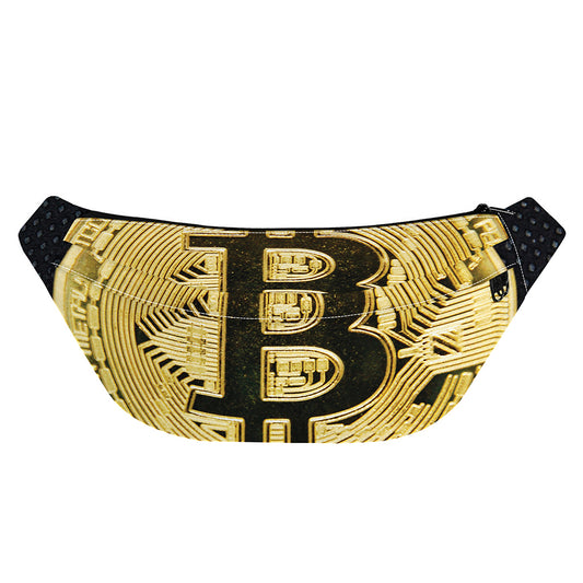 Gold Bitcoin Symbol Print Fanny Pack