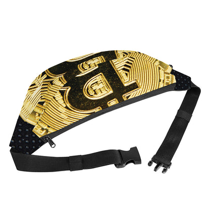 Gold Bitcoin Symbol Print Fanny Pack