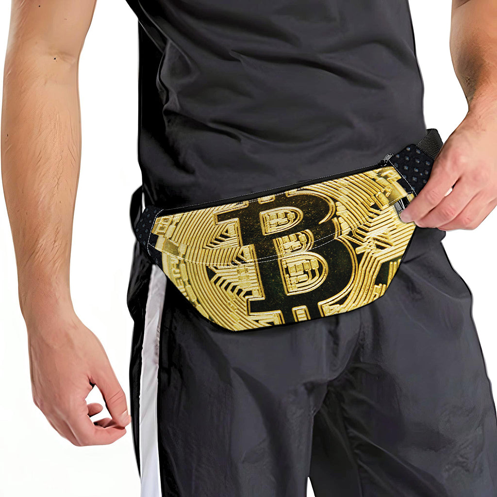 Gold Bitcoin Symbol Print Fanny Pack