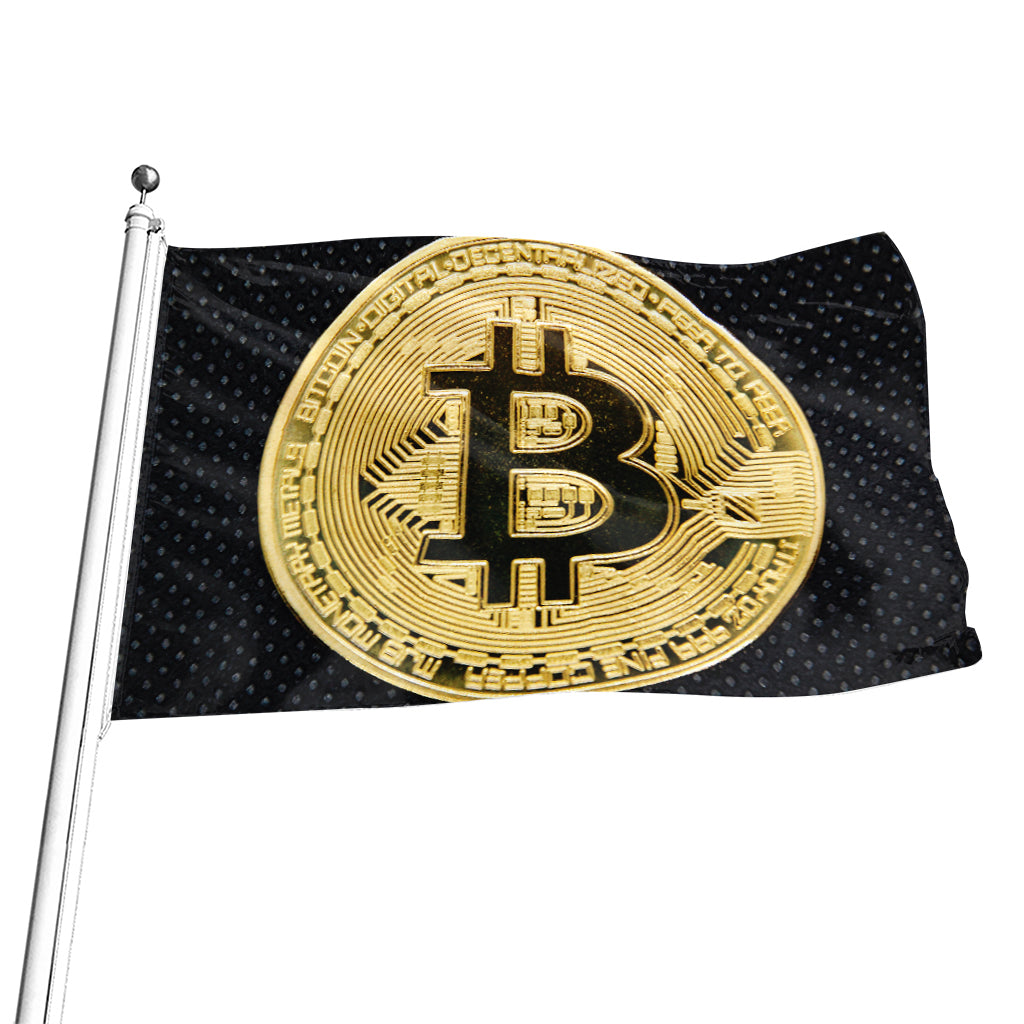 Gold Bitcoin Symbol Print Flag