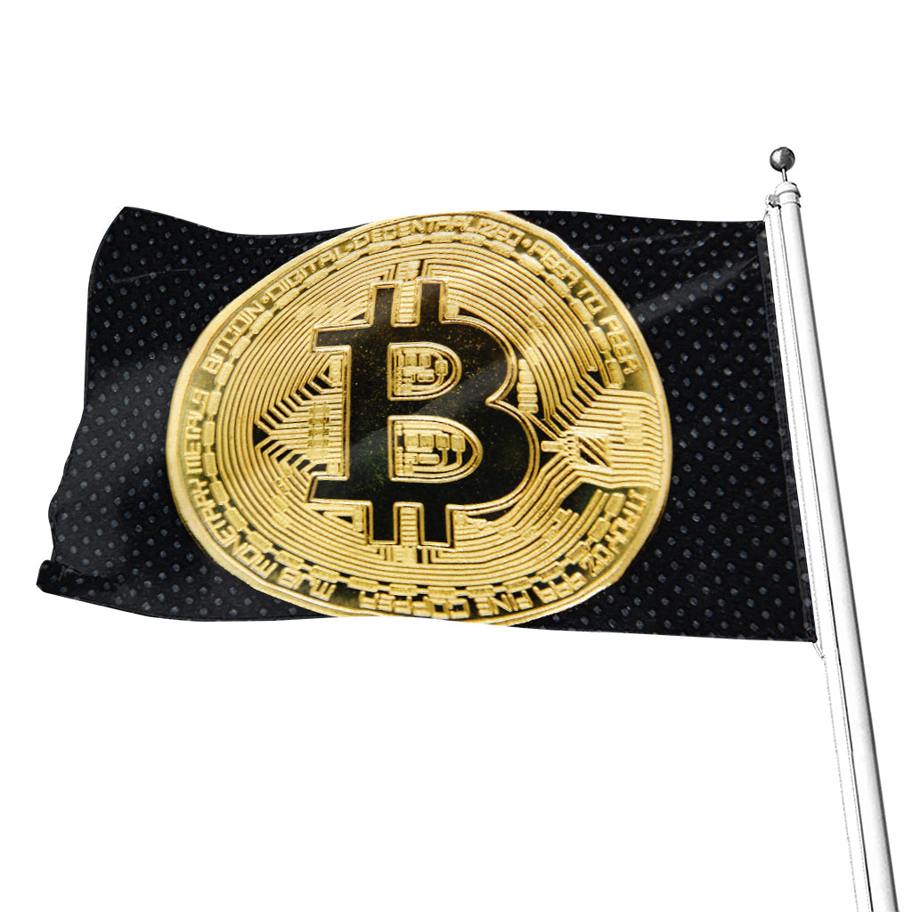 Gold Bitcoin Symbol Print Flag