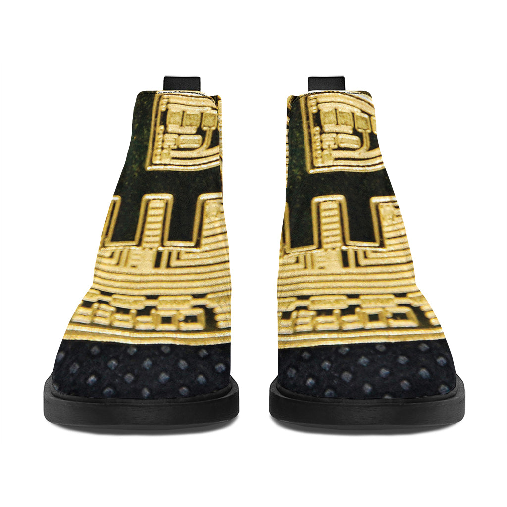Gold Bitcoin Symbol Print Flat Ankle Boots