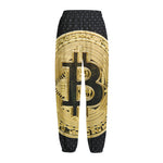 Gold Bitcoin Symbol Print Fleece Lined Knit Pants