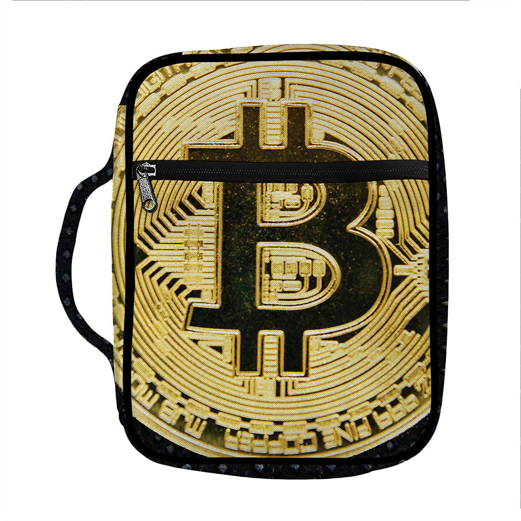 Gold Bitcoin Symbol Print Front Pocket Bible Bag