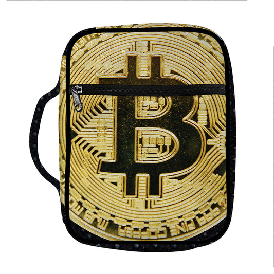 Gold Bitcoin Symbol Print Front Pocket Bible Bag