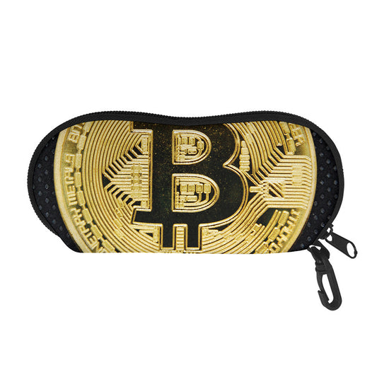 Gold Bitcoin Symbol Print Glasses Case