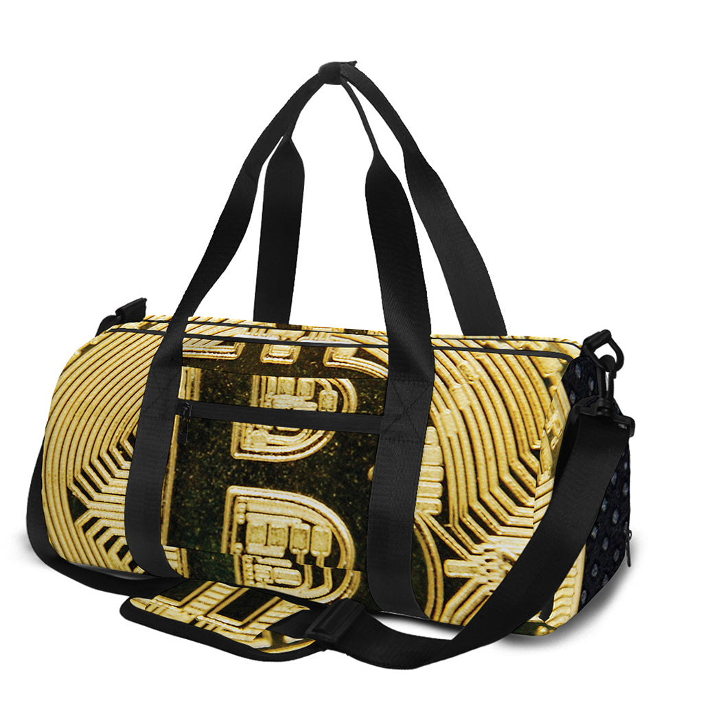 Gold Bitcoin Symbol Print Gym Bag