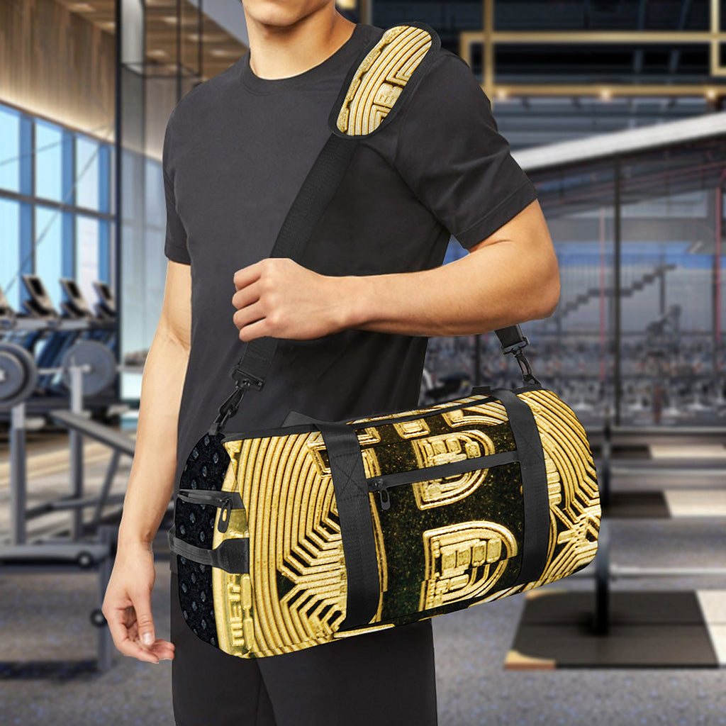 Gold Bitcoin Symbol Print Gym Bag
