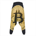 Gold Bitcoin Symbol Print Hammer Pants