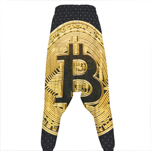 Gold Bitcoin Symbol Print Hammer Pants