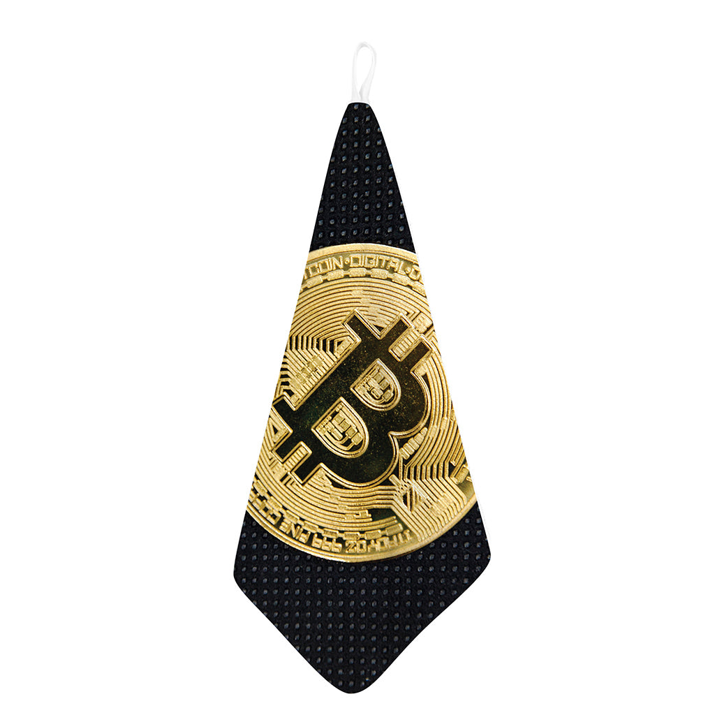 Gold Bitcoin Symbol Print Hand Towel