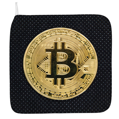 Gold Bitcoin Symbol Print Hand Towel