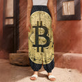 Gold Bitcoin Symbol Print Harem Pants