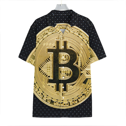 Gold Bitcoin Symbol Print Hawaiian Shirt