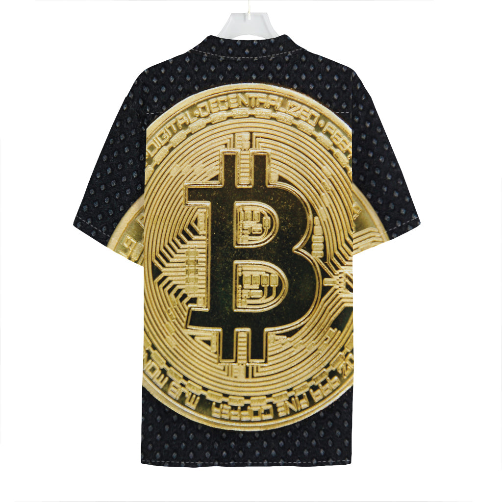 Gold Bitcoin Symbol Print Hawaiian Shirt