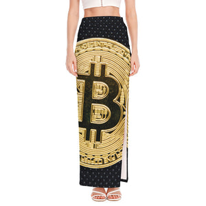 Gold Bitcoin Symbol Print High Slit Maxi Skirt