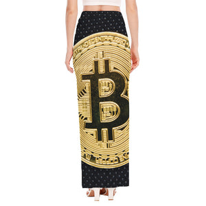 Gold Bitcoin Symbol Print High Slit Maxi Skirt