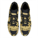 Gold Bitcoin Symbol Print High Top Leather Sneakers