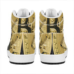 Gold Bitcoin Symbol Print High Top Leather Sneakers