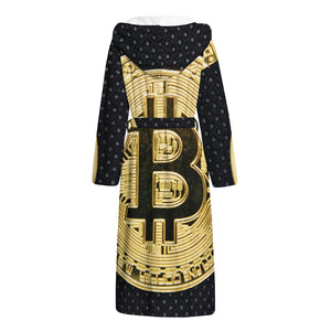 Gold Bitcoin Symbol Print Hooded Bathrobe