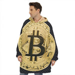 Gold Bitcoin Symbol Print Hoodie Blanket