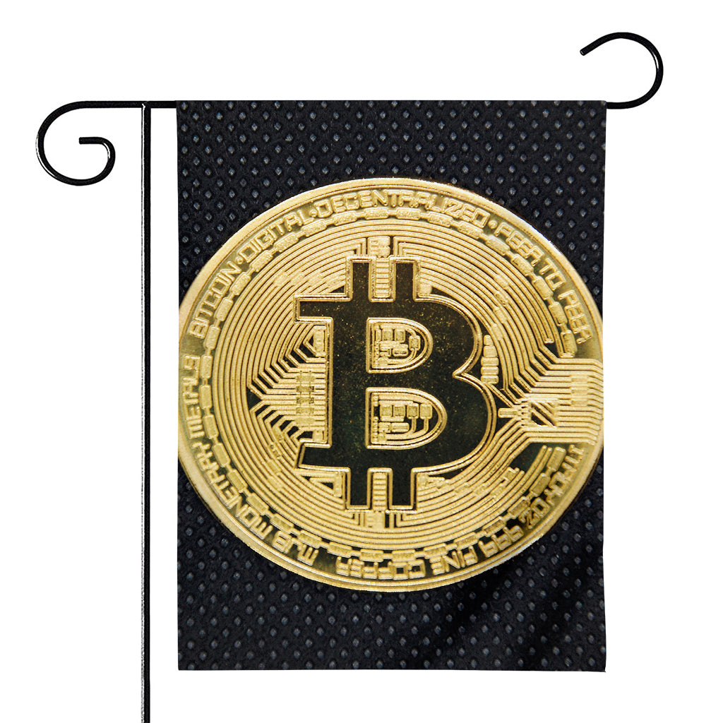 Gold Bitcoin Symbol Print House Flag