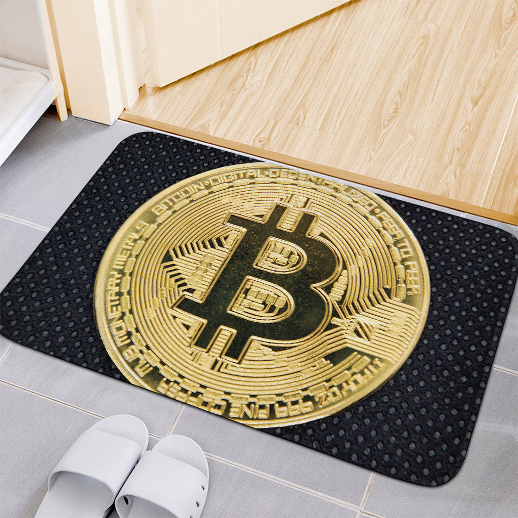 Gold Bitcoin Symbol Print Indoor Door Mat