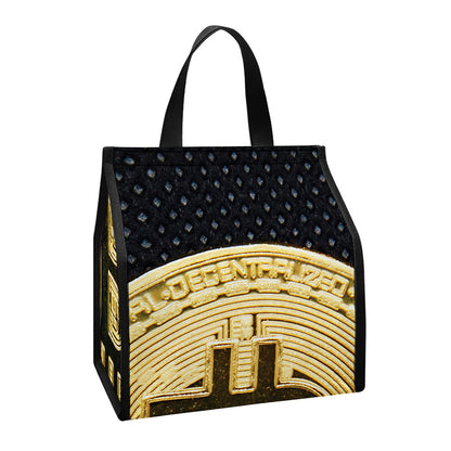 Gold Bitcoin Symbol Print Insulated Lunch Tote