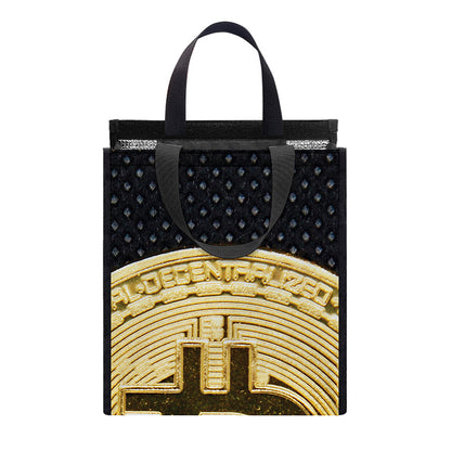 Gold Bitcoin Symbol Print Insulated Lunch Tote