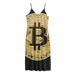 Gold Bitcoin Symbol Print Jersey Midi Cami Dress