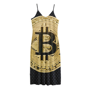 Gold Bitcoin Symbol Print Jersey Midi Cami Dress