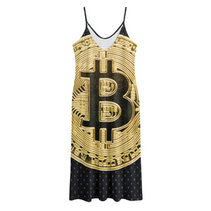 Gold Bitcoin Symbol Print Jersey Midi Cami Dress