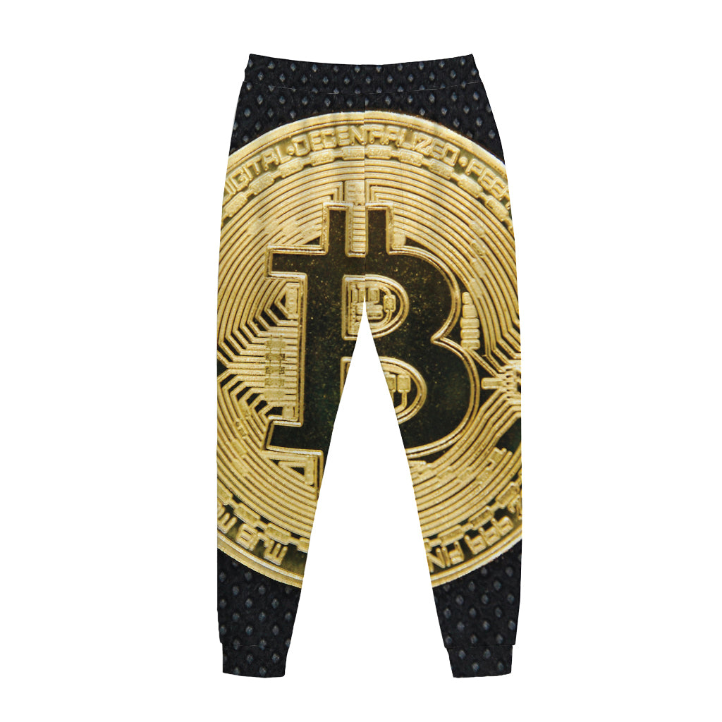 Gold Bitcoin Symbol Print Jogger Pants