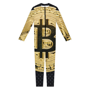 Gold Bitcoin Symbol Print Jumpsuit