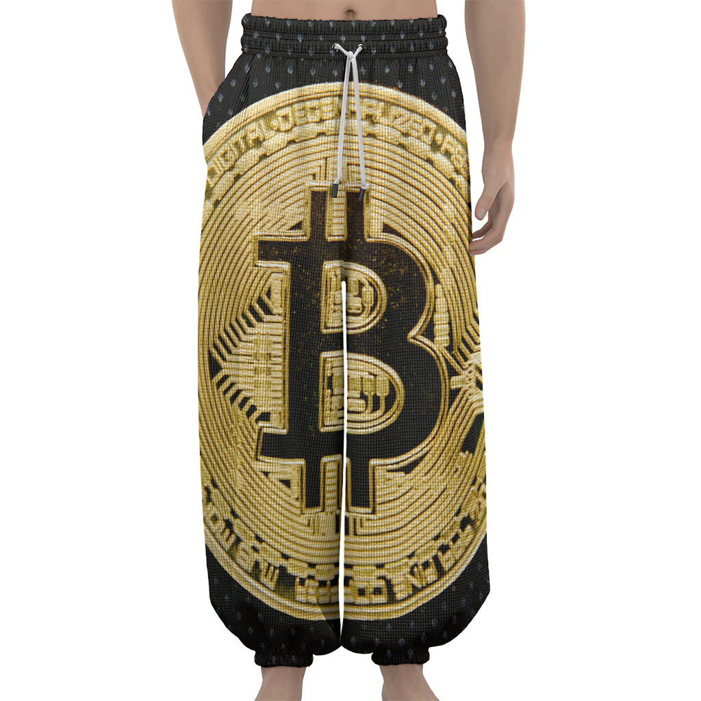 Gold Bitcoin Symbol Print Lantern Pants