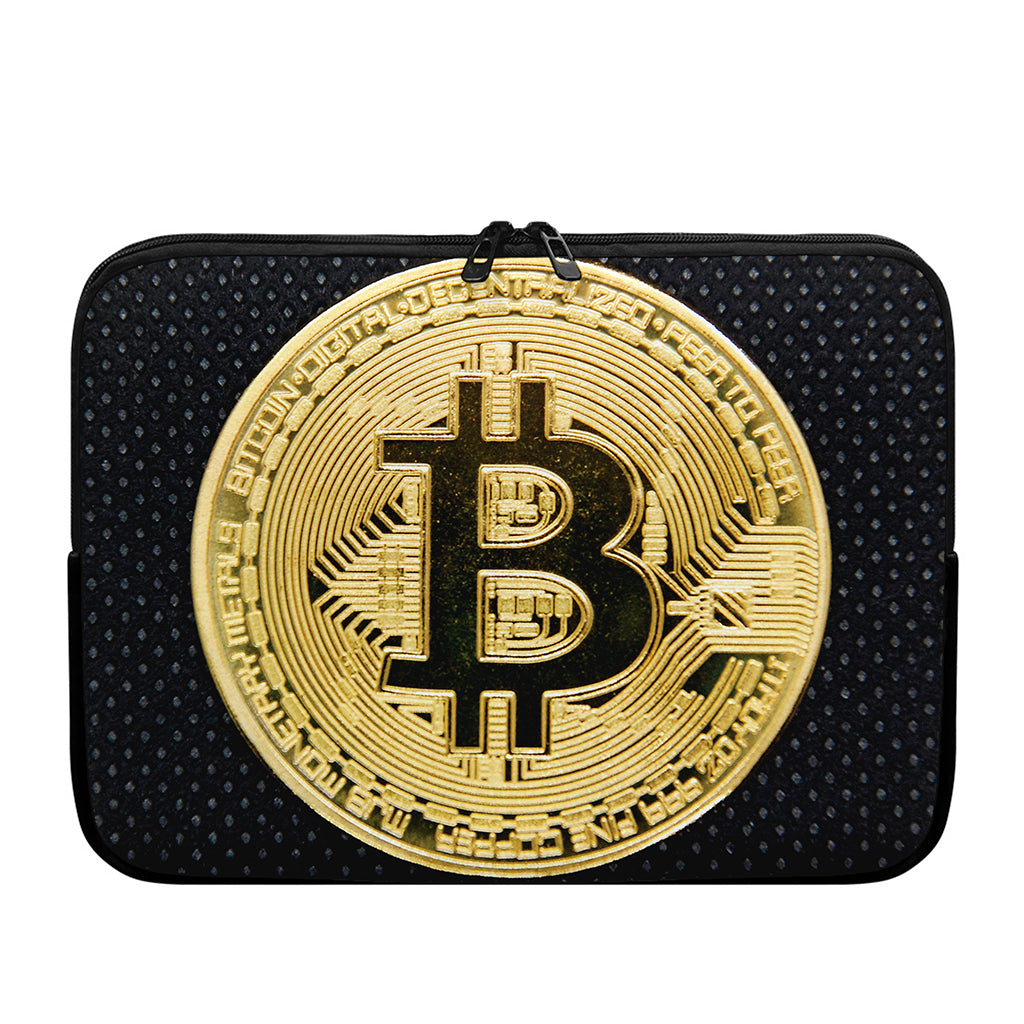 Gold Bitcoin Symbol Print Laptop Sleeve
