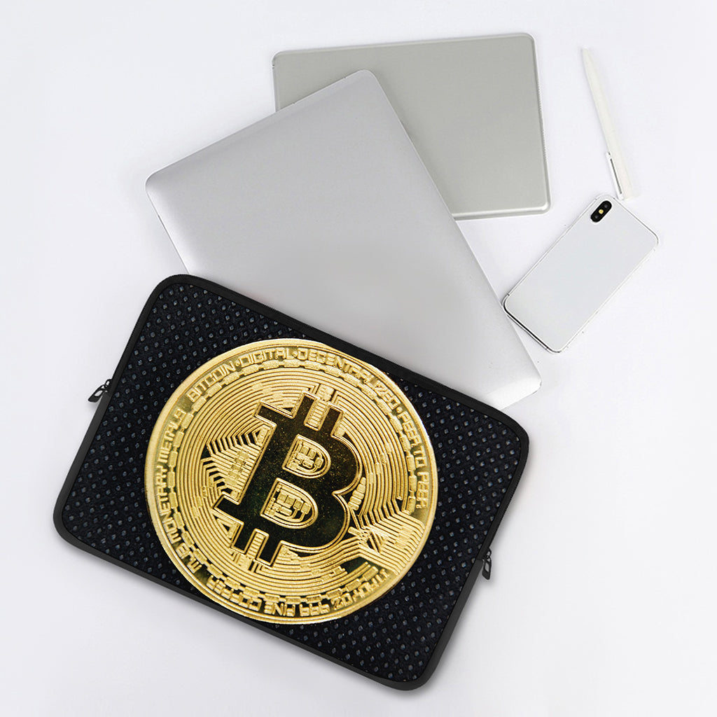 Gold Bitcoin Symbol Print Laptop Sleeve